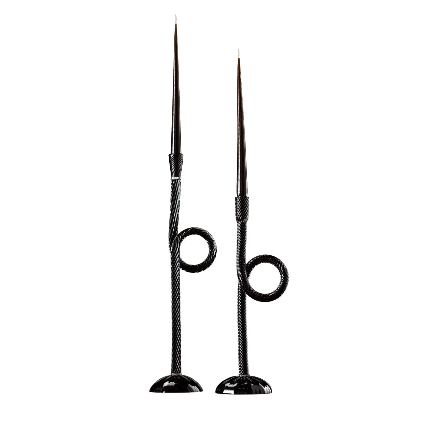 Set of 2 Black Murano Glass Knot Candleholders