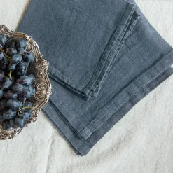 Set Of 4 Blue Light Linen Napkins