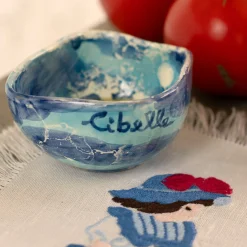 Set of 4 Blue Marble Motif Ceramic Ice-Cream Bowls