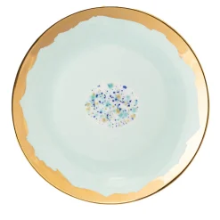 Set of 2 Blue Marble Turquoise Dessert Plates with Dripping-Like Rim