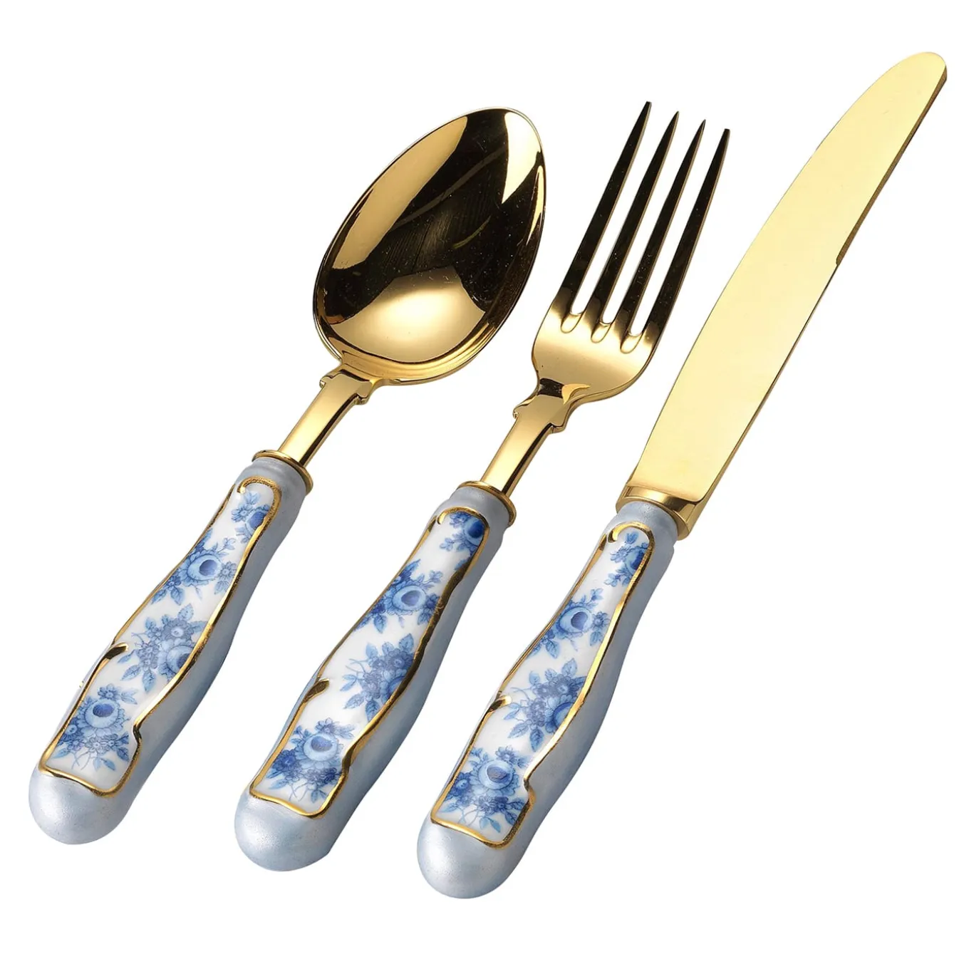 SET OF 3 BLUE ROSES DINING CUTLERY