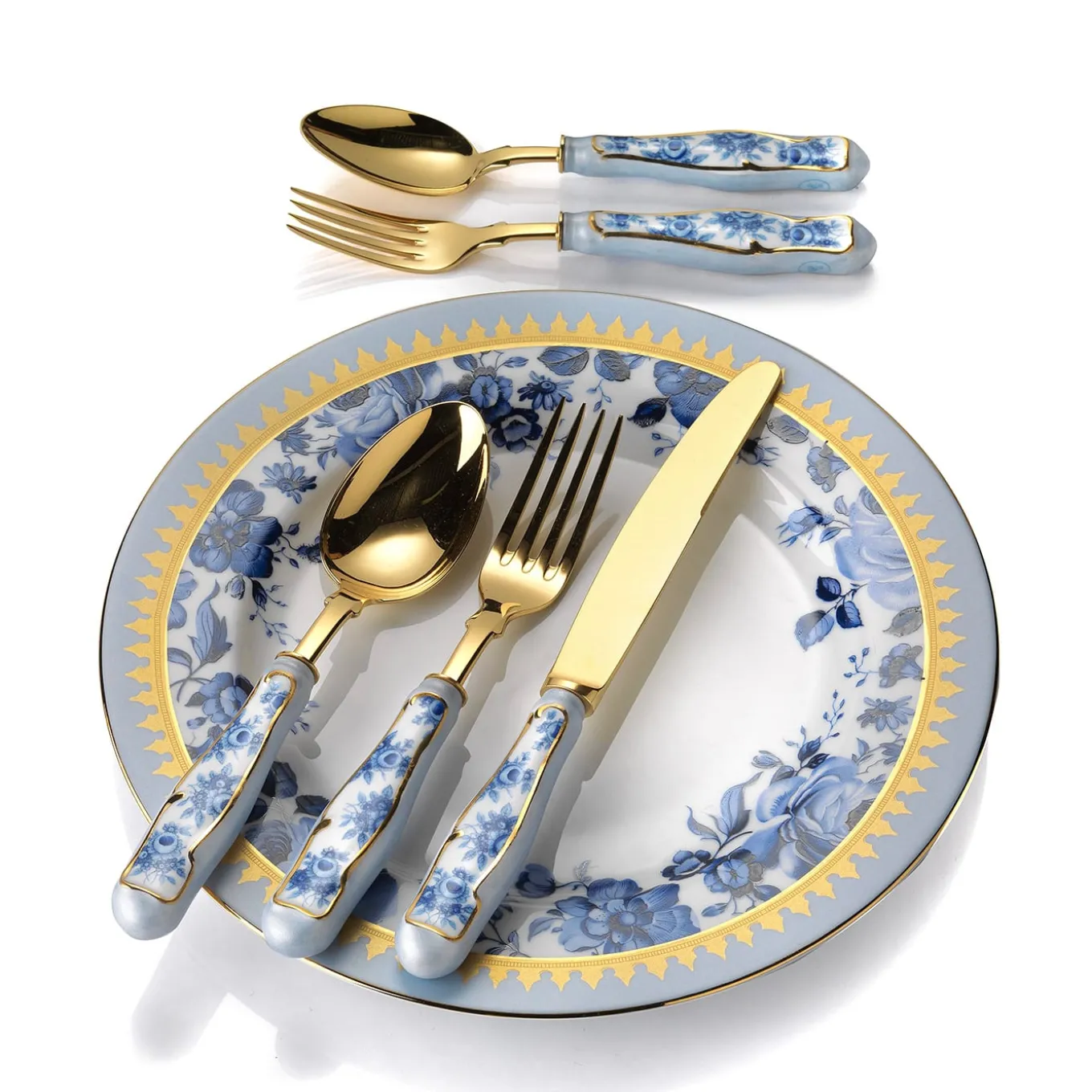 SET OF 3 BLUE ROSES DINING CUTLERY