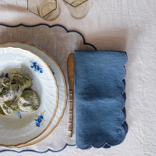 Set Of 4 Blue Scalloped Napkins