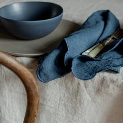 Set Of 4 Blue Scalloped Napkins