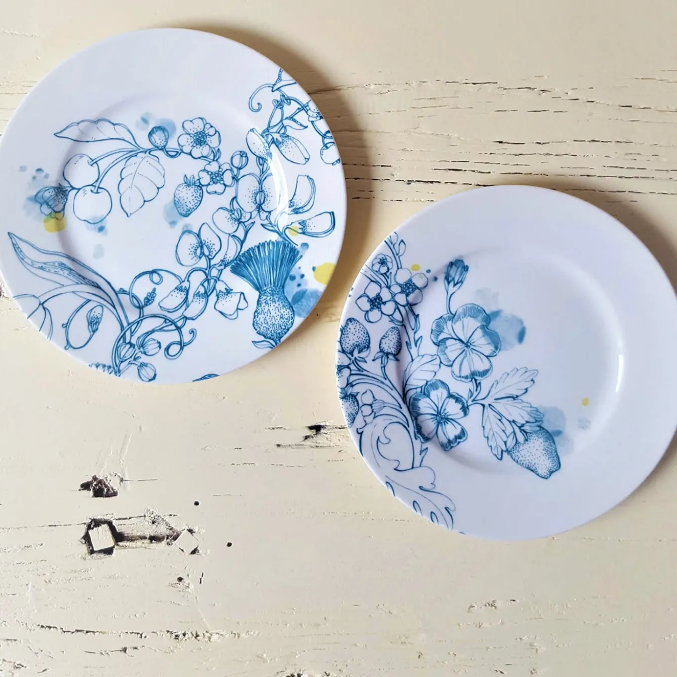 set of 2 Blue Summer dessert plates #1