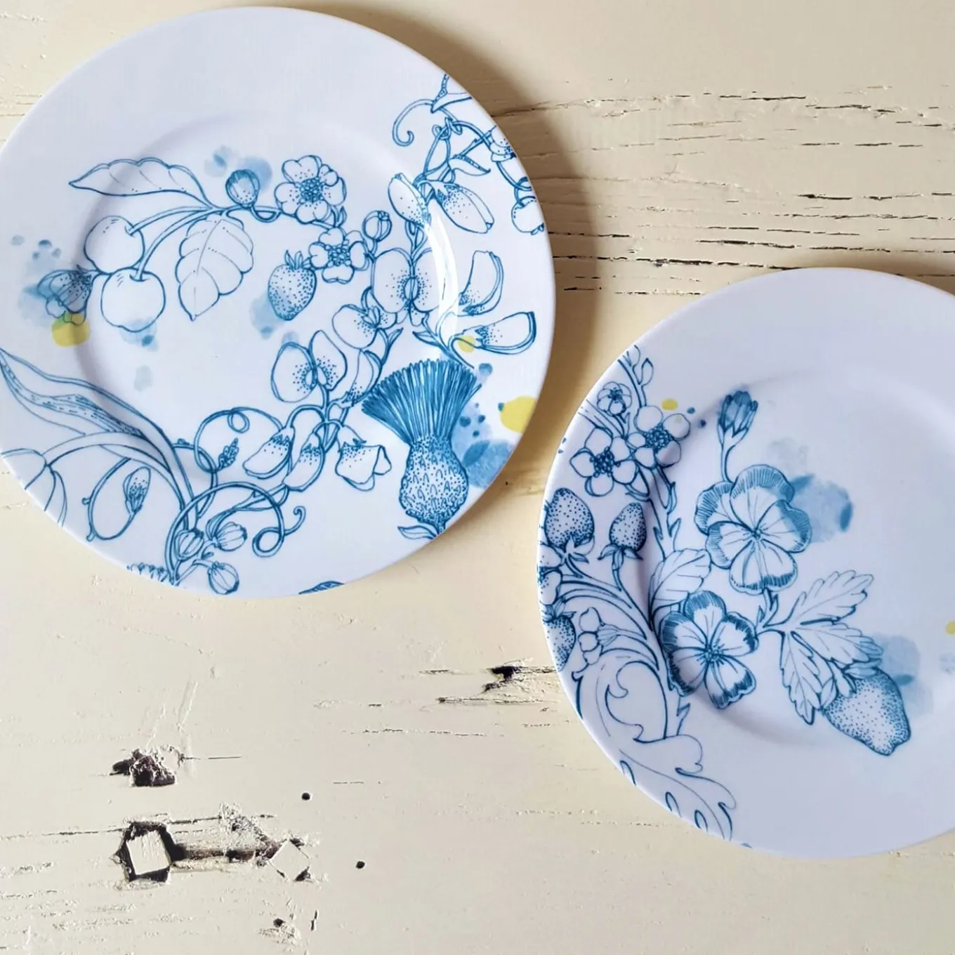 set of 2 Blue Summer dessert plates #1