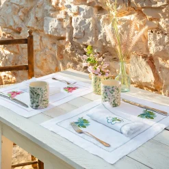 Set of 2 Bouganville White & Light Blue Linen Placemats