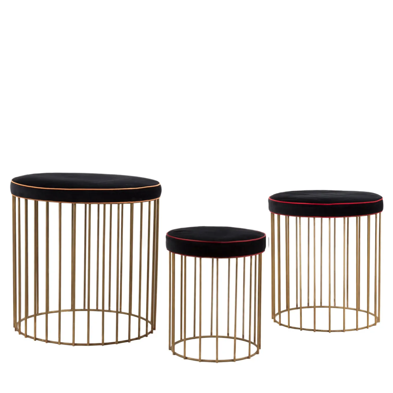 Set of 3 Brass Cage Stools
