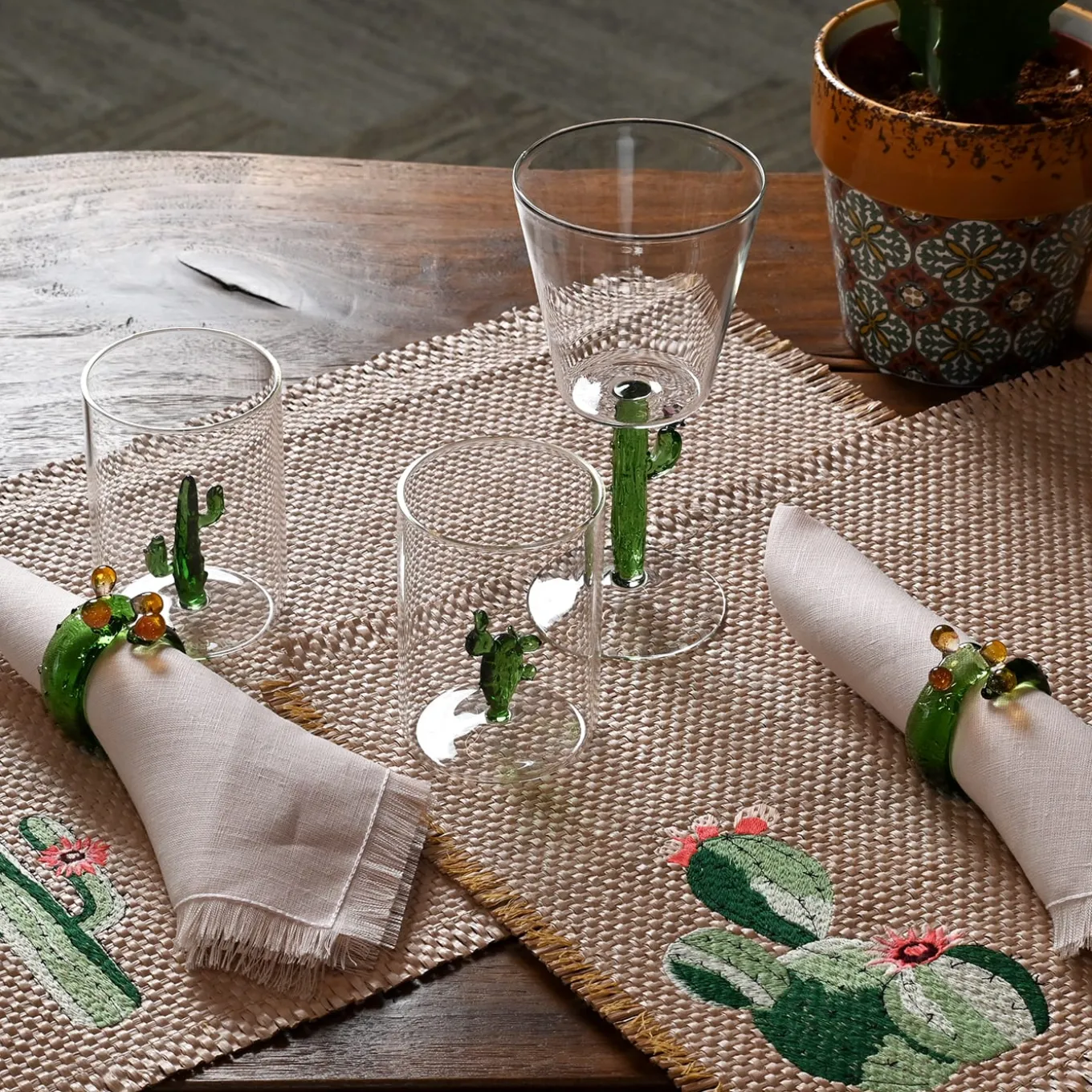 Set of 4 Cactus Raphia Effect Tissue Placemats