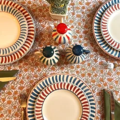 Set of 12 Ceramic Red and Blue Dining Plates