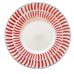 Set of 12 Ceramic Red Dining Plates
