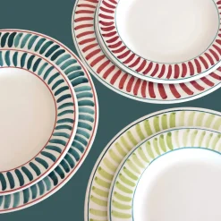 Set of 12 Ceramic Red Dining Plates