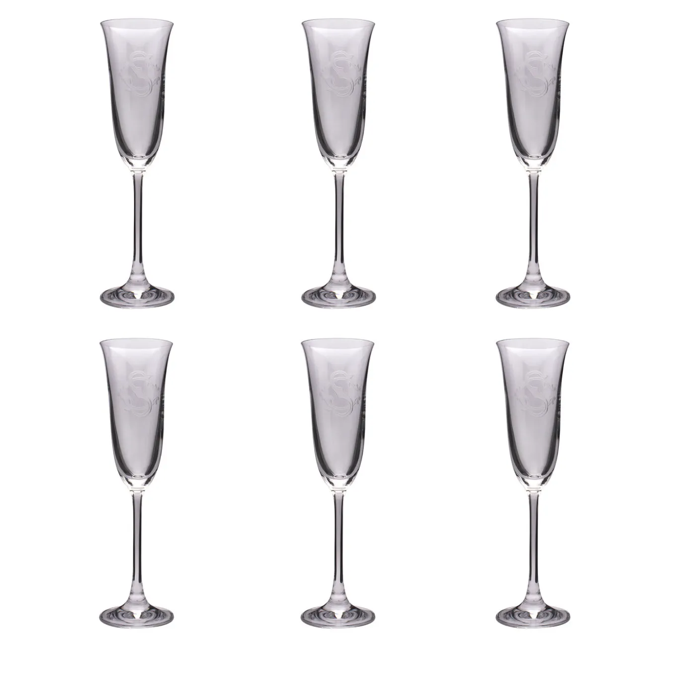 Set of 6 Champagne Flutes with Monogram