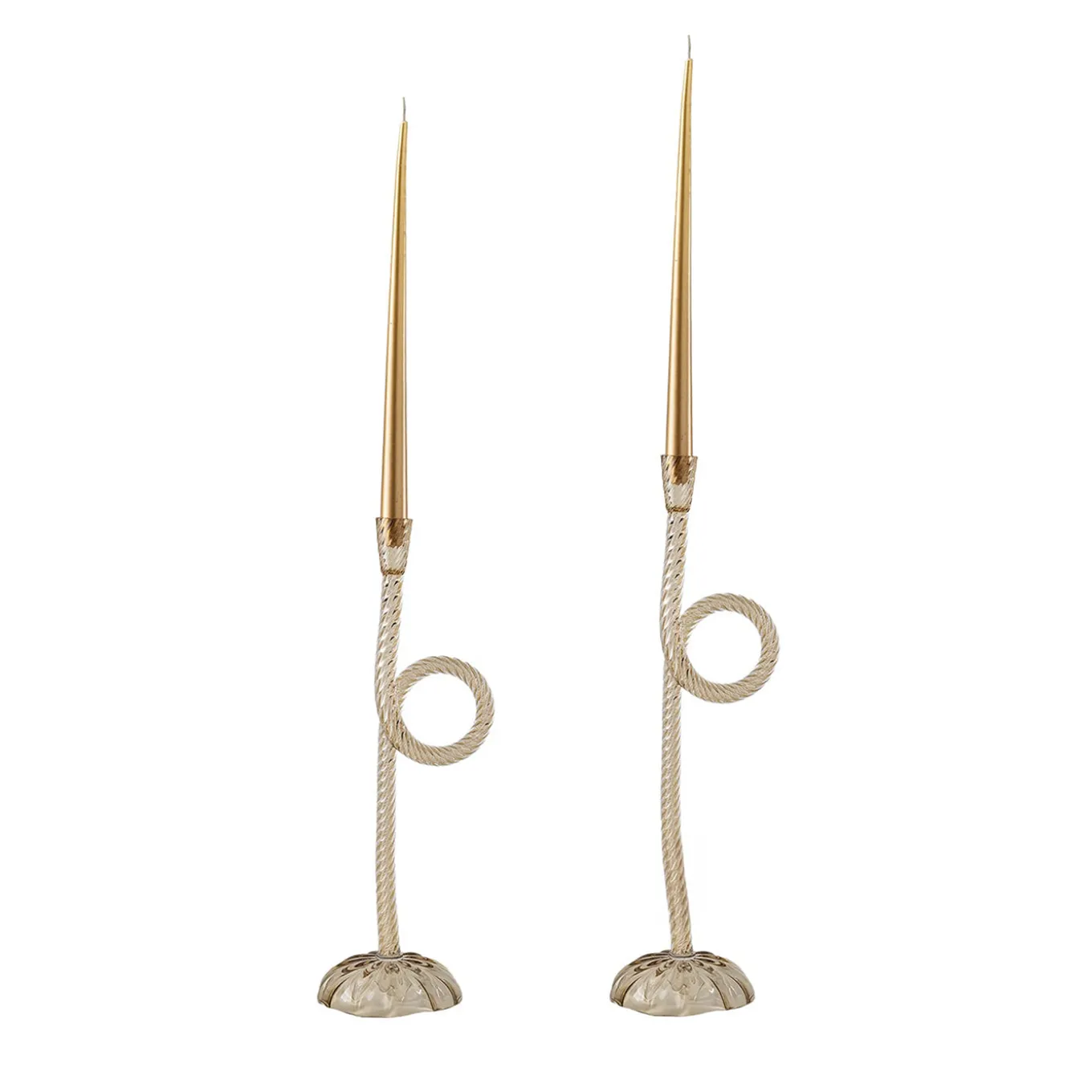 Set of 2 Champagne Murano Glass Knot Candleholders