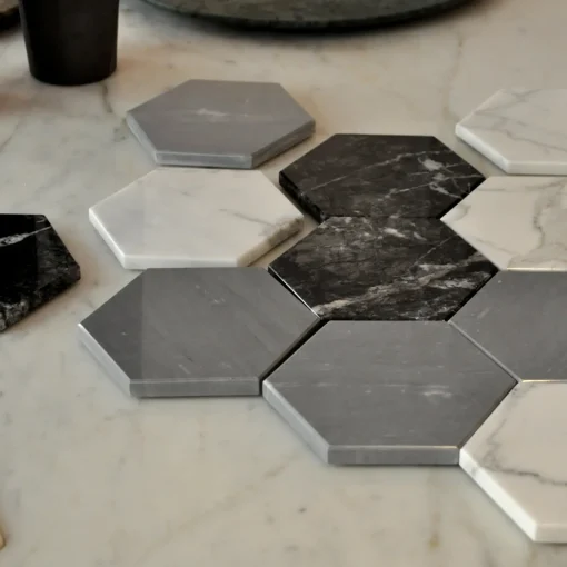 Set of 2 Convivio Coasters in Grigio Carnico Marble