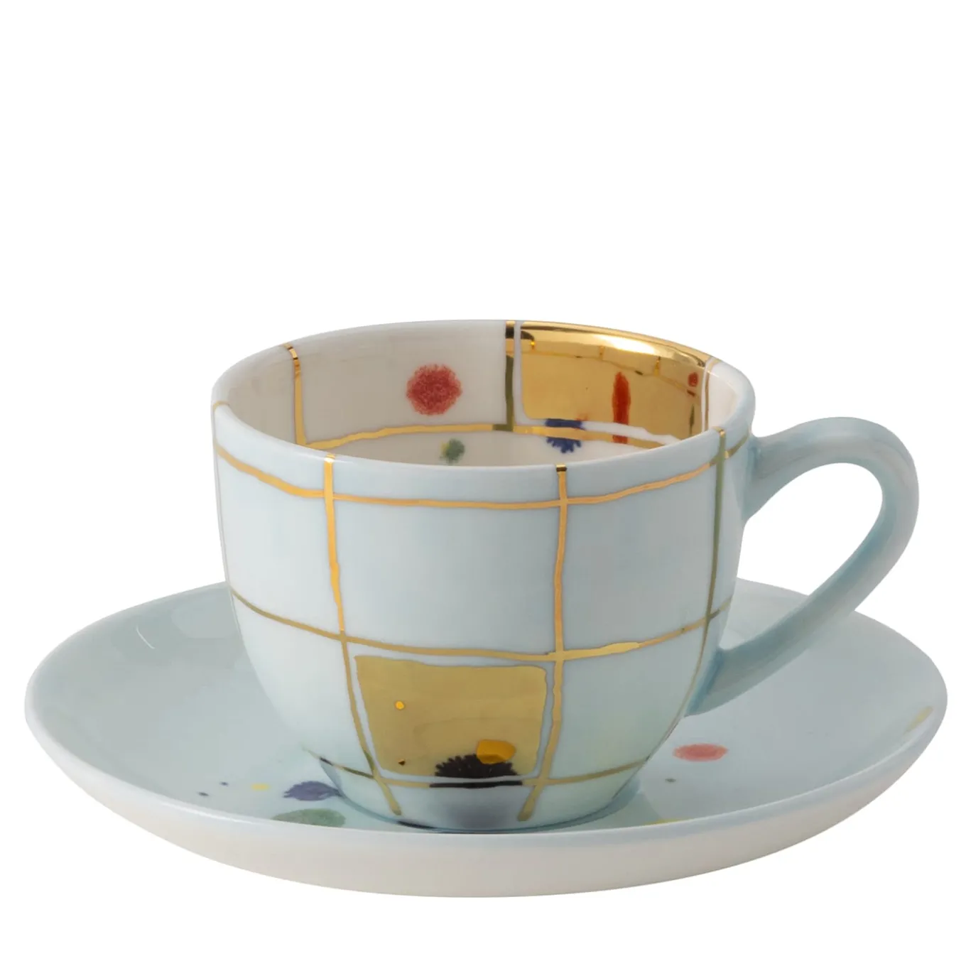 Set of 2 Crystal Coffee Cups and saucers