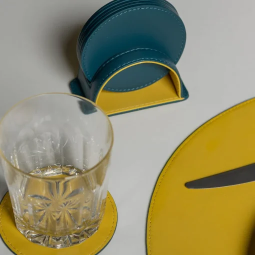 Set of 6 Dalì Soft Amalfi Blue and Cedro Yellow Round Coasters
