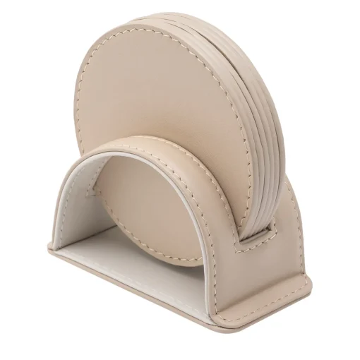 Set of 6 Dalì Soft Capuccino Beige and Luna White Round Coasters