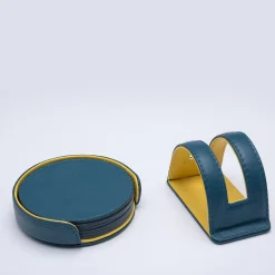 Set of 6 Dalì Soft Round Amalfi blue and Cedro Yellow Coasters