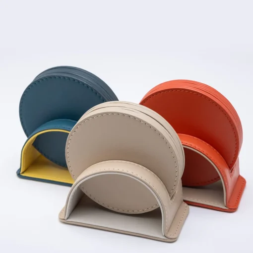 Set of 6 Dalì Soft Spritz Orange and Cappuccino Beige Round Coasters