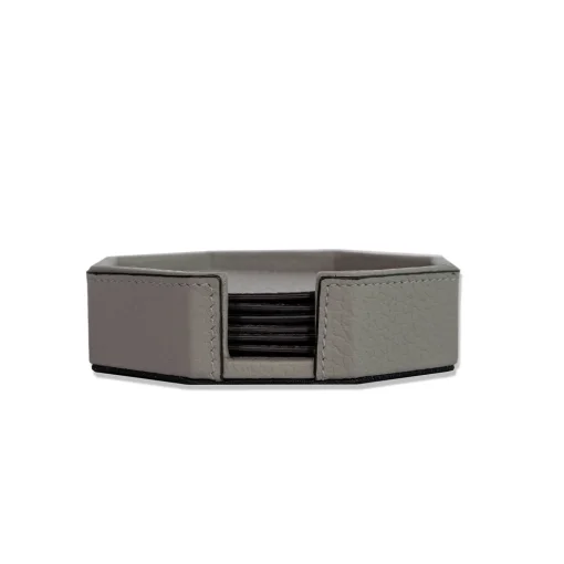 Set Of 6 Del Monte Octagonal Luna Gray Leather Coasters