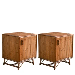 Set of 2 1-Door Bamboo Nightstands