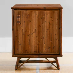 Set of 2 1-Door Bamboo Nightstands