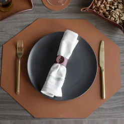 Set of 2 Double-sided Cognac And Bordeaux Leather Placemats #1