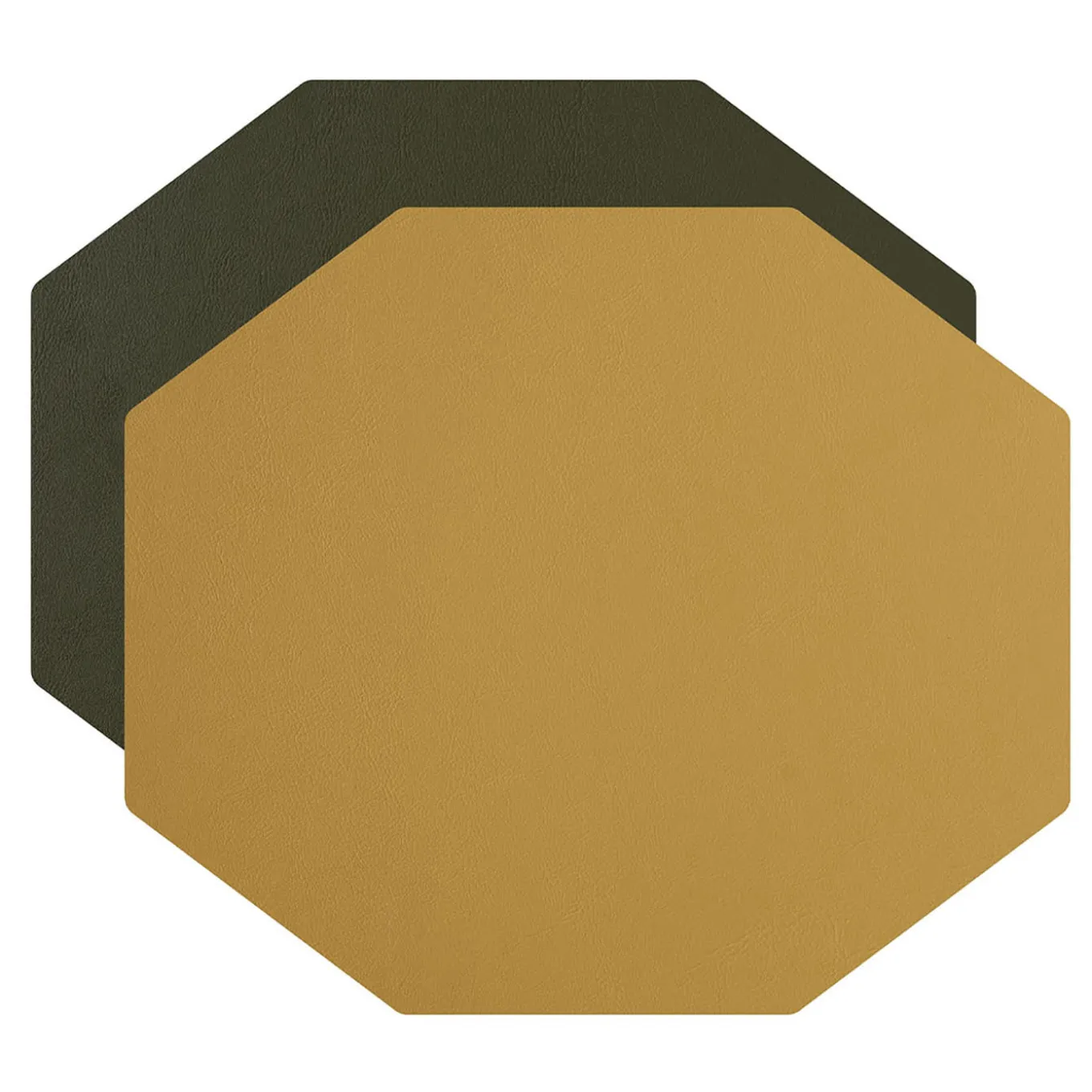 Set of 2 Double-sided Olive and Mustard Leather Placemats #1
