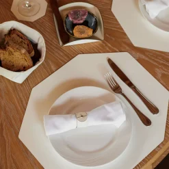 Set of 2 Double-sided Panna Cotta And White Leather Placemats #1