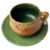 Set of 2 Dragon Green & Orange Espresso Cups with Saucer