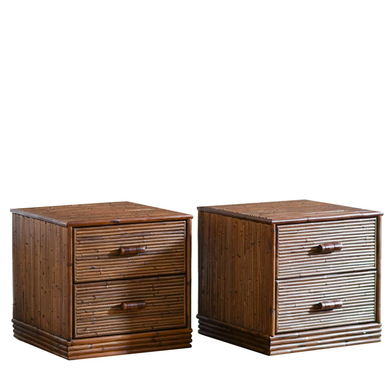 Set of 2 2-Drawer Bamboo Nightstands