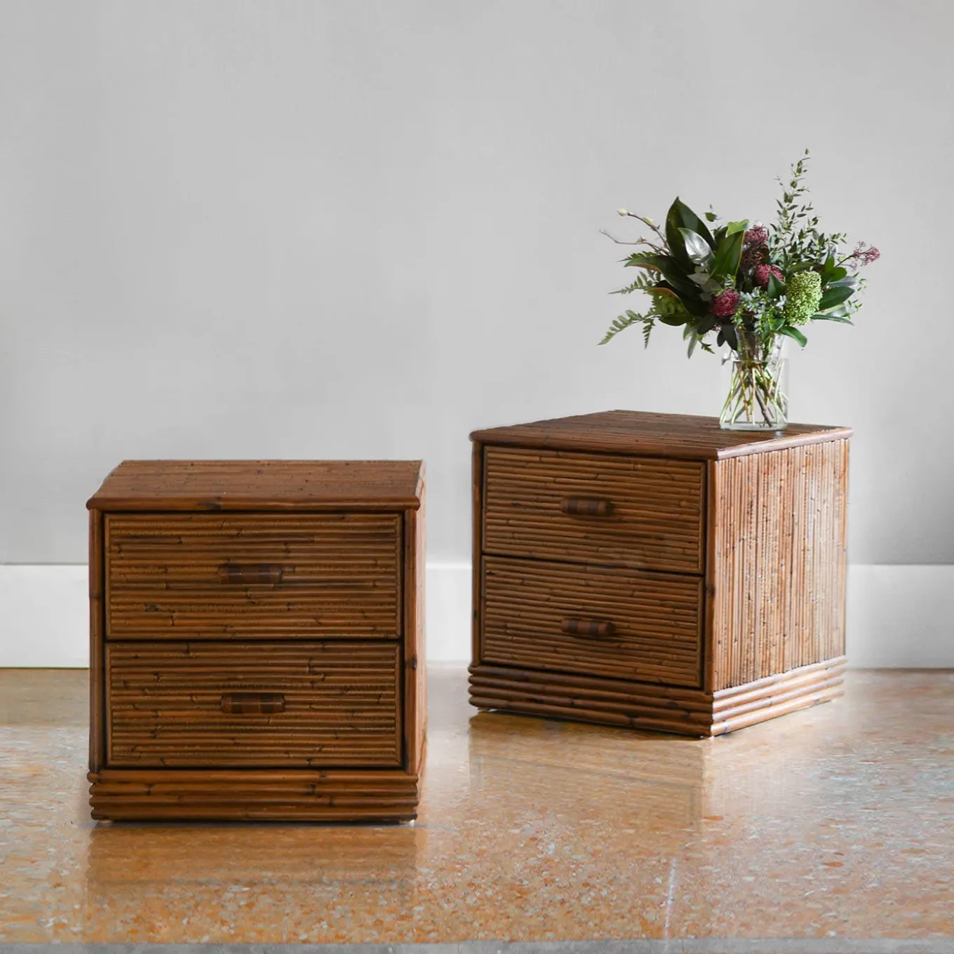 Set of 2 2-Drawer Bamboo Nightstands