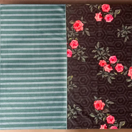 Set of 2 Floral and Striped Green Runners