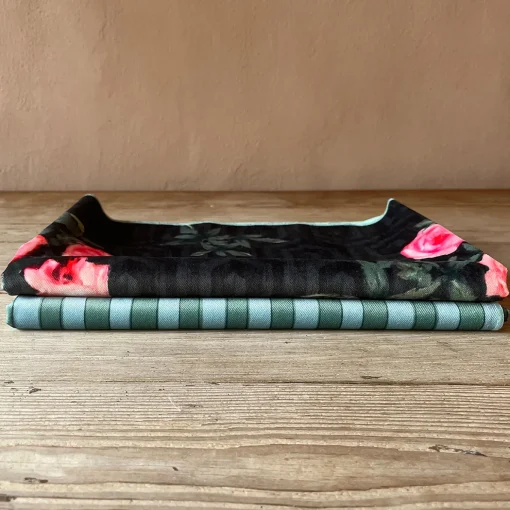 Set of 2 Floral and Striped Green Runners