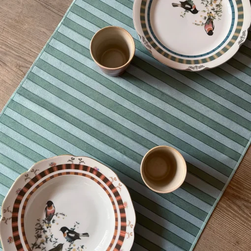Set of 2 Floral and Striped Green Runners