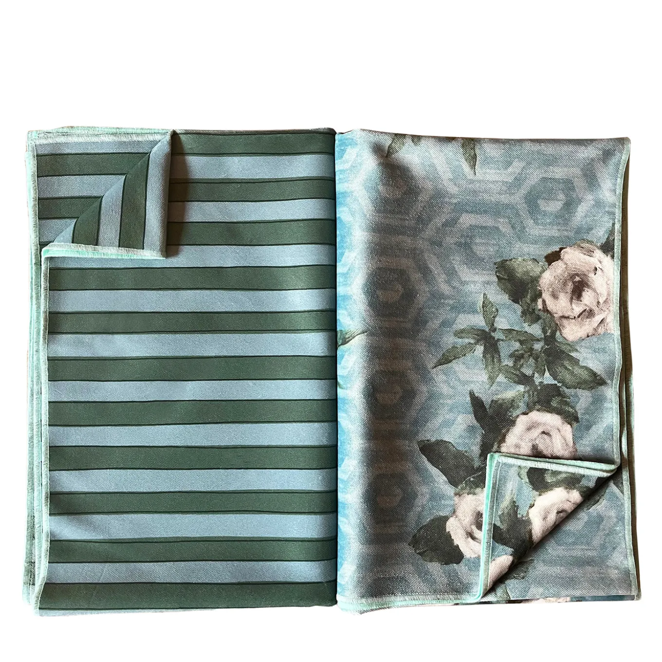 Set of 2 Floral and Striped Light Blue Runners