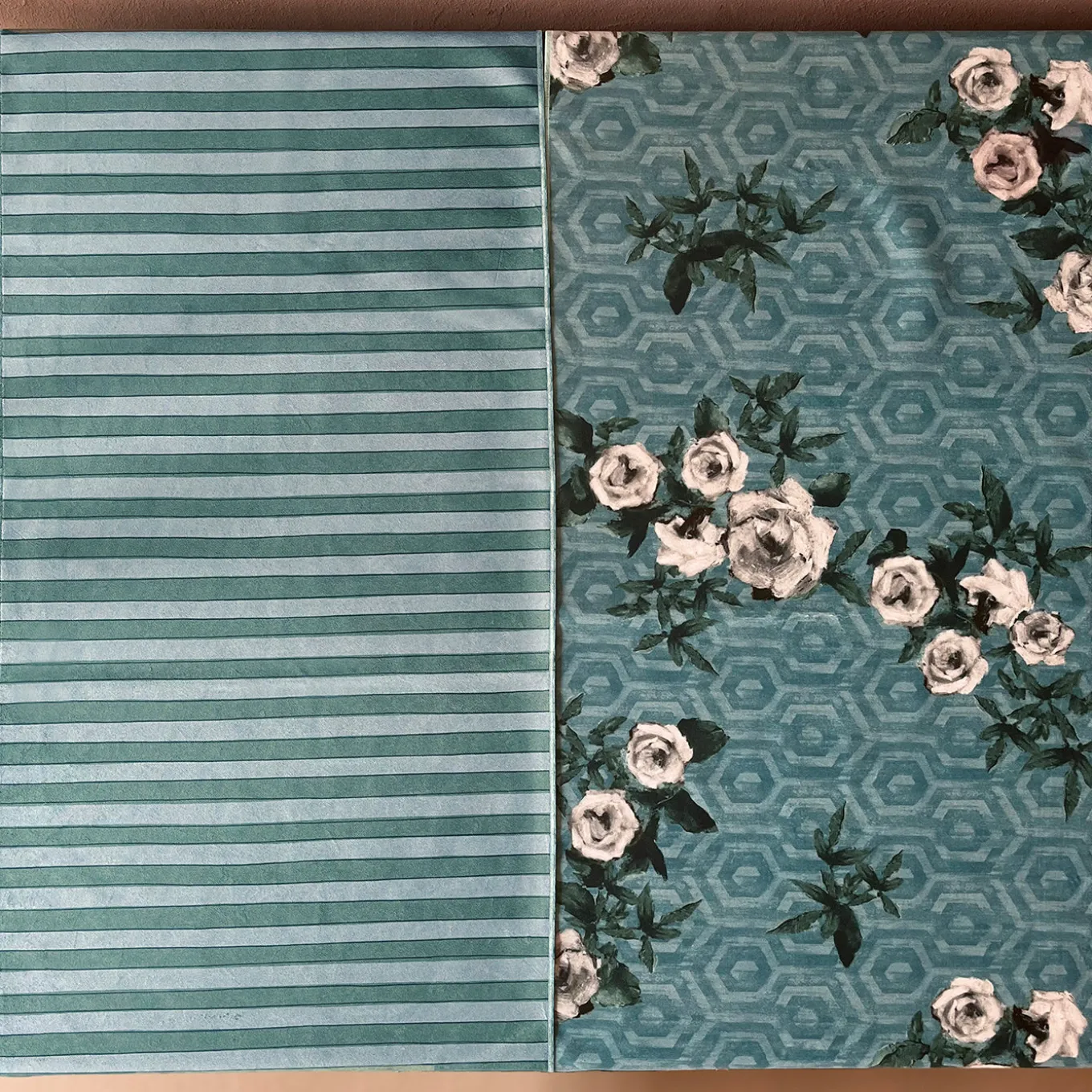 Set of 2 Floral and Striped Light Blue Runners