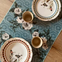 Set of 2 Floral and Striped Light Blue Runners