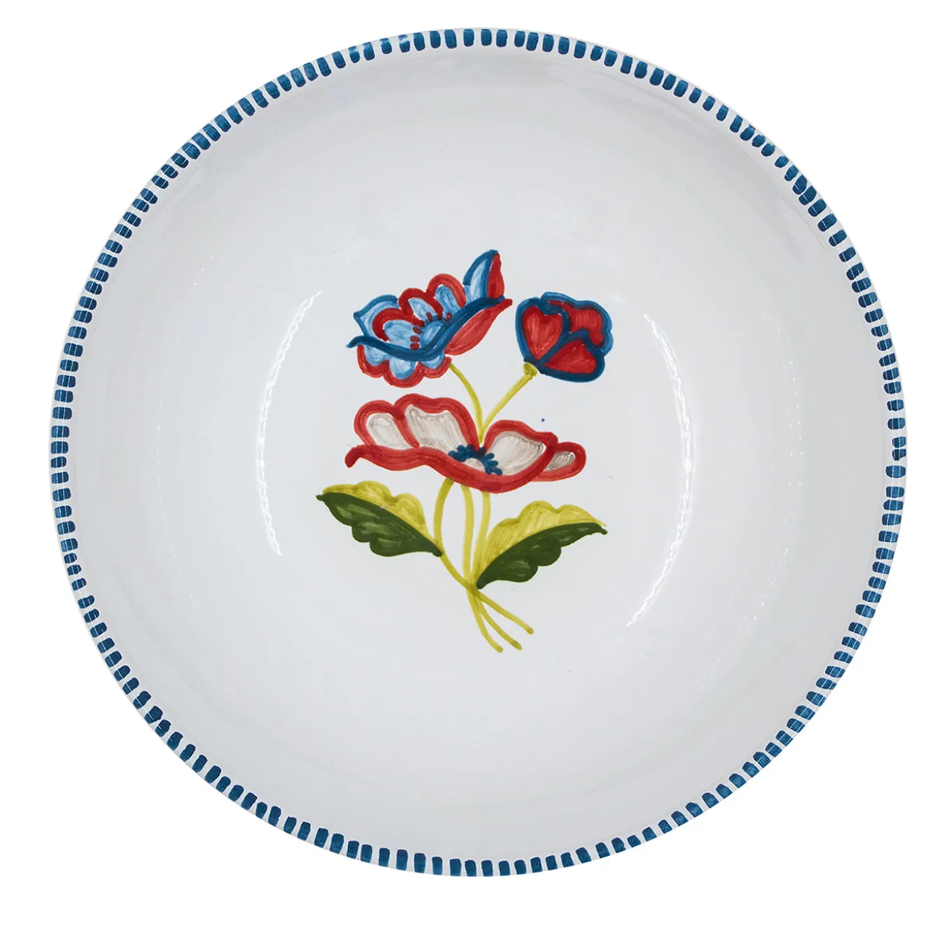 Set of 4 Gioia Red and Blue Ceramic Soup Plates
