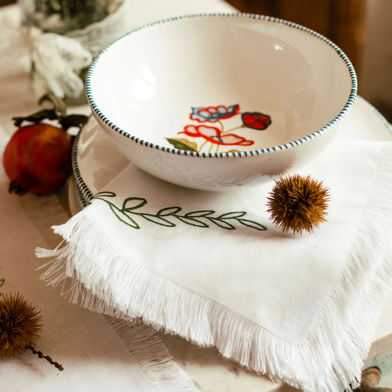 Set of 4 Gioia Red and Blue Ceramic Soup Plates