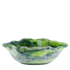Set of 4 Green Marble Motif Ceramic Fruit Salad Bowls