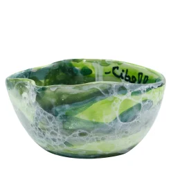 Set of 4 Green Marble Motif Ceramic Ice-Cream Bowls