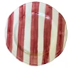 Set Of 4 Hand-Painted Ceramic Dining Plates With Red Stripes