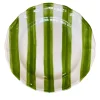 Set Of 4 Hand-Painted Ceramic Dining Plates With Green Stripes
