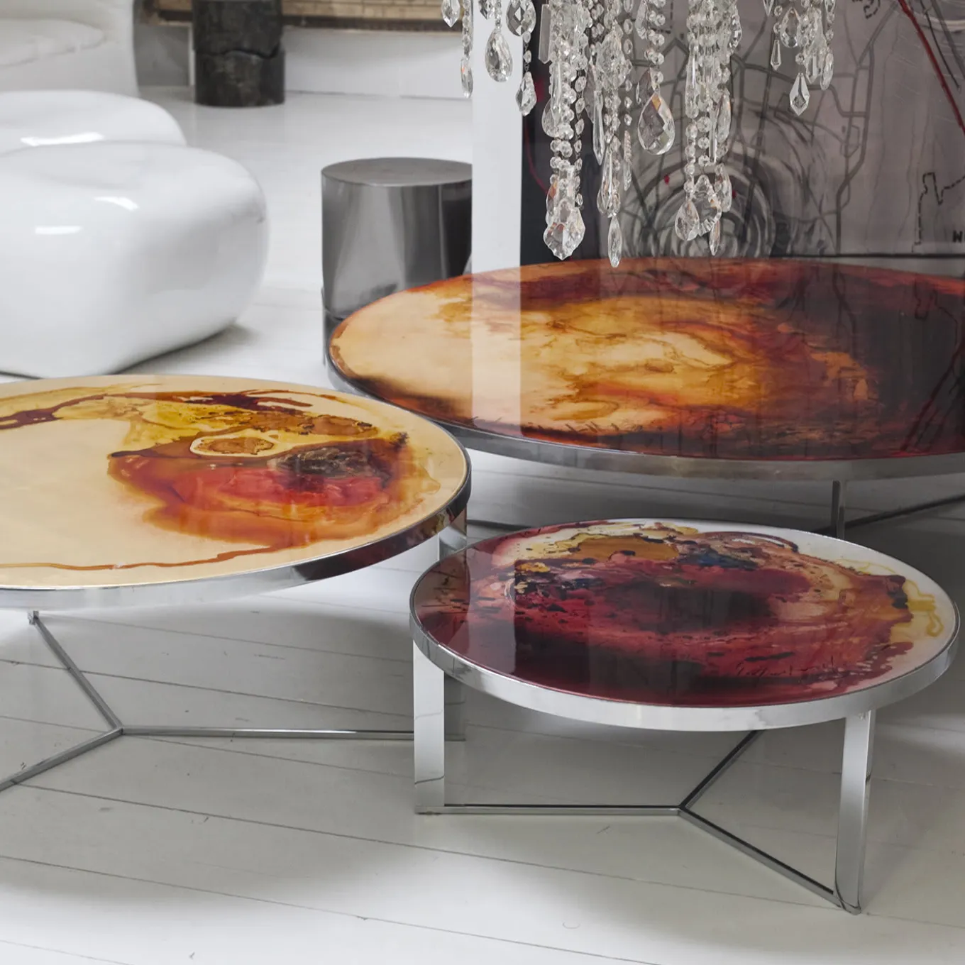 Set of 3 Handpainted Rust Coffee Tables