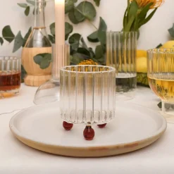 Set of 2 High Spirits Red Amber Lowball Glasses