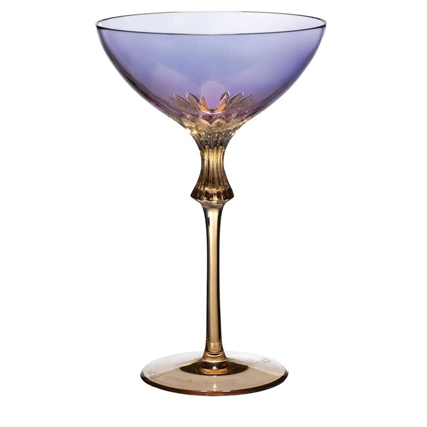 Set of 6 Iris Champagne Coupes Purple Crystal Glasses