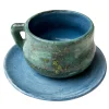 Set of 2 Jade Teal & Blue Espresso Cups with Saucer