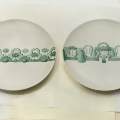 Set of 4 Jardin à l'Italienne Green Round Ceramic Dinner Plates